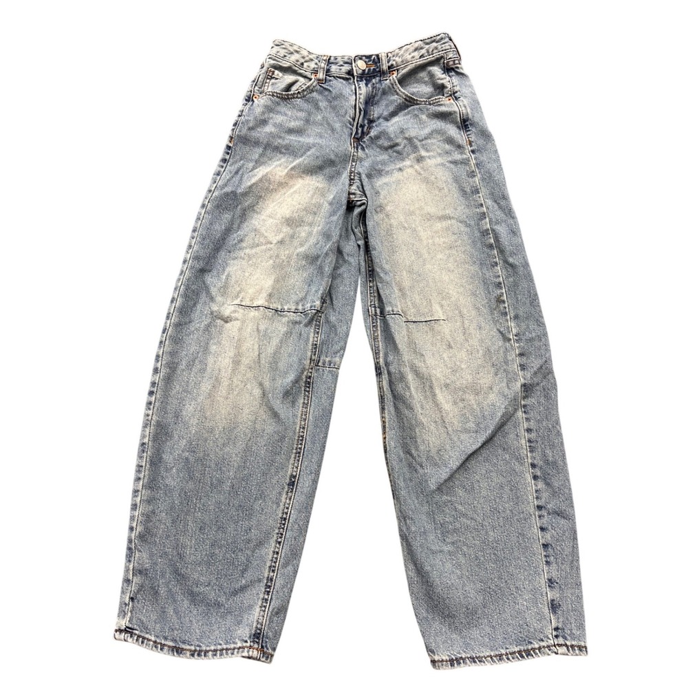 Song Wide Leg Jeans Womens 26 Blue Baggy High Rise Knee Seam Barrel Oversized